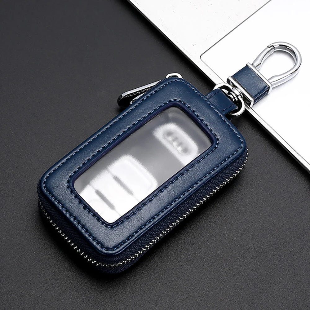 2024 Universal Car Key Protector Bag Leather Key Cover Transparent Visible Keychain Case for Car Remote Mini Keys Bags