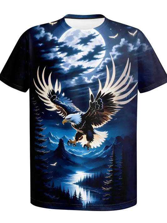 New Cool Eagle Pattern T Shirt For Men Clothing 3D Print Flame Eagle Summer Streetwear Trendy Short Sleeve Men Y2k T-Shirts Tops