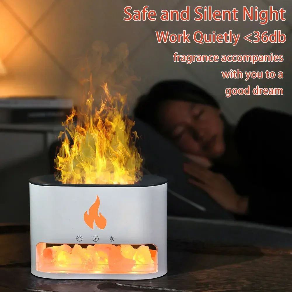 7 Color Flame Aroma Volcano Air Humidifier Essential Oil Diffuser for Home New Fireplace Humidifier Crystal Salt Rock Fire Lamp