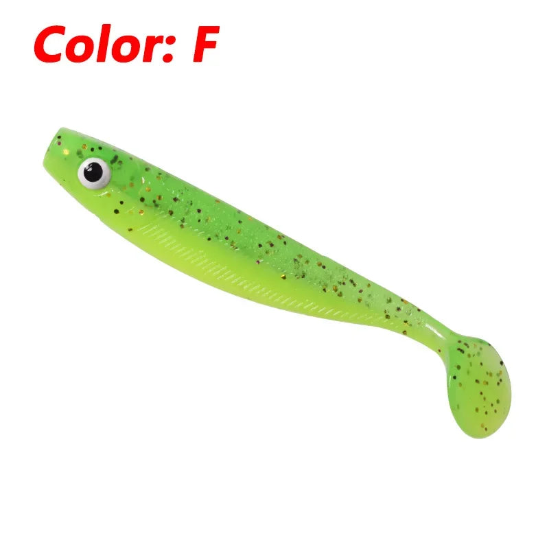 10 Pcs Fishing Double Colors Silicone 3D Eyes Soft Lure 6.8cm 2g T-tail Jig Wobblers Tackle Artificial Sequin Bait for Bass