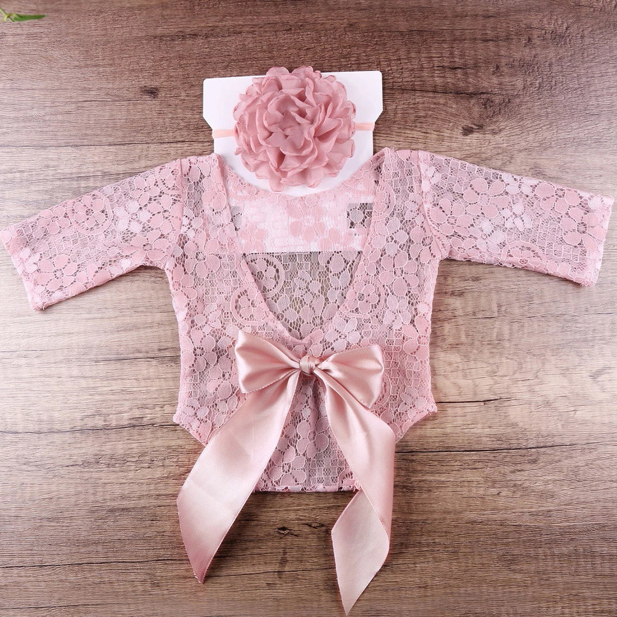 Ylsteed Newborn Photoshoot Outfit Big Bowknot White Long Sleeve Lace Romper with Headband Photo Props for Infants Portrait prop