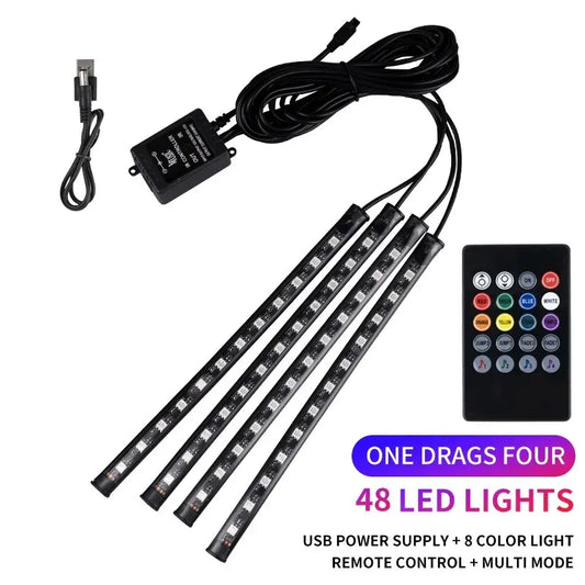 Universal Car RGB Ambient Lights LED Strip Interior Atmosphere Lamps 8 Colors Decorative Off Road 4x4 SUV Automobile Accessories