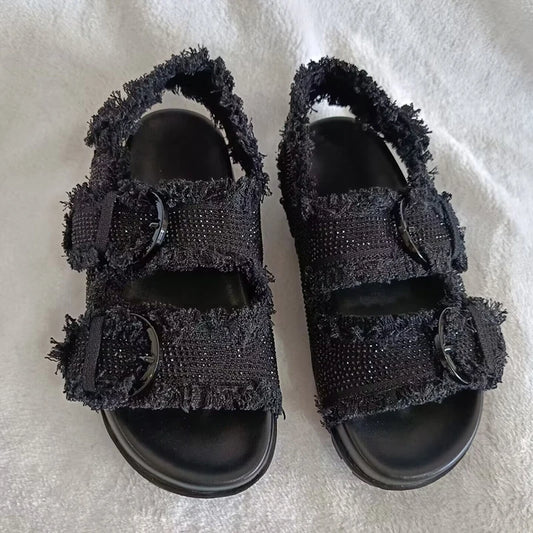 Summer blingbling crystal women sandals flat platform outside women shoes