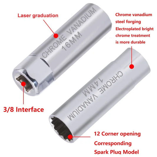 Universal Spark Plug Sleeve Wrench 3/8" Socket Magnetic 12-Point Angle Thin Wall Spark Plug Car Removal Tools 14mm 16mm CR-V