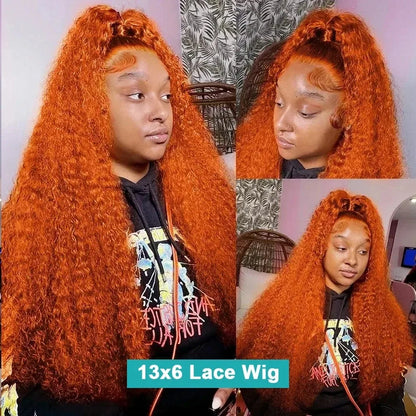 200 Density Ginger Orange Curly Wigs Human Hair 30 36 Inch 13x6 Lace Front Wig 350 Colored Deep Wave 13x4 Lace Frontal For Woman