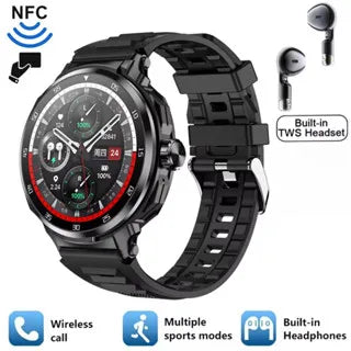 Headset Smart Watch Men TWS 2 in 1 Wireless BluetoothCall Earphone NFC Blood Pressure Heart Rate Testing Health Sport Smartwatch