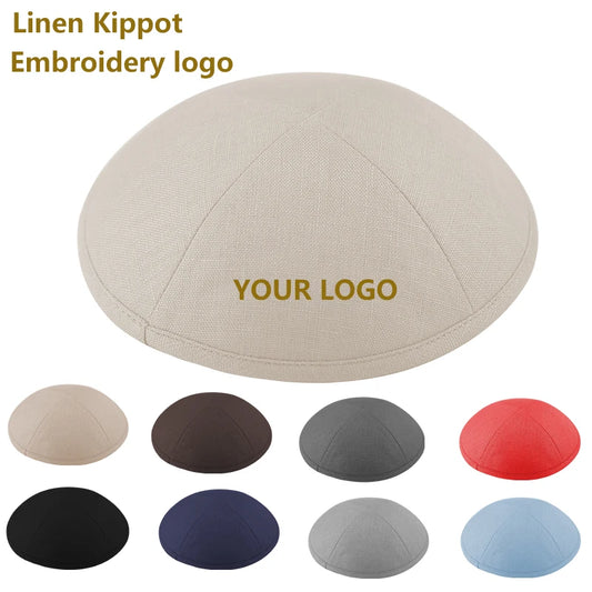 Custom Linen Kippot Black Dome Kippahs Embroidery Name Wedding Kippot, Jewish Yarmulkes Brit Mila with Metal Hair Clip100pcs/lot