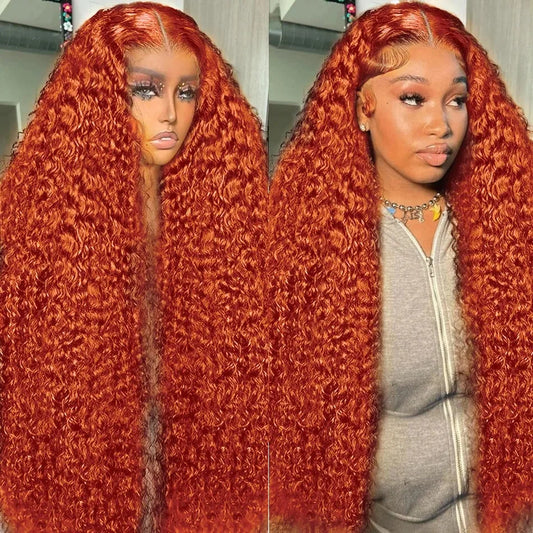 200 Density Ginger Orange Curly Wigs Human Hair 30 36 Inch 13x6 Lace Front Wig 350 Colored Deep Wave 13x4 Lace Frontal For Woman