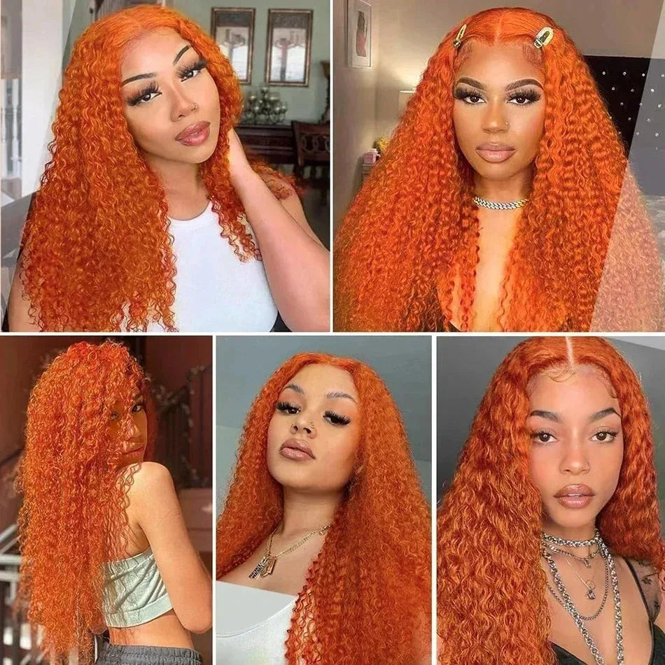 200 Density Ginger Orange Curly Wigs Human Hair 30 36 Inch 13x6 Lace Front Wig 350 Colored Deep Wave 13x4 Lace Frontal For Woman