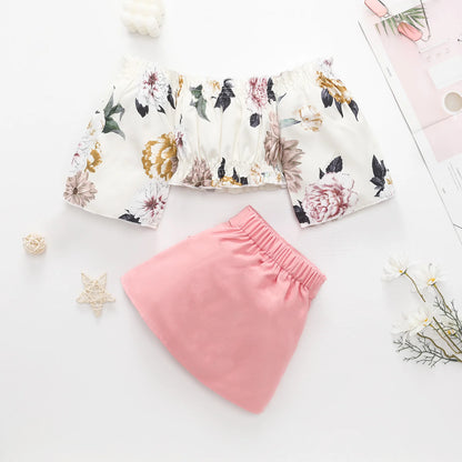 1-6Y Summer Toddler Baby Kid Girl Clothes Set Floral Off Shoulder Crop Top Skirts Outfits Children Girls Costumes