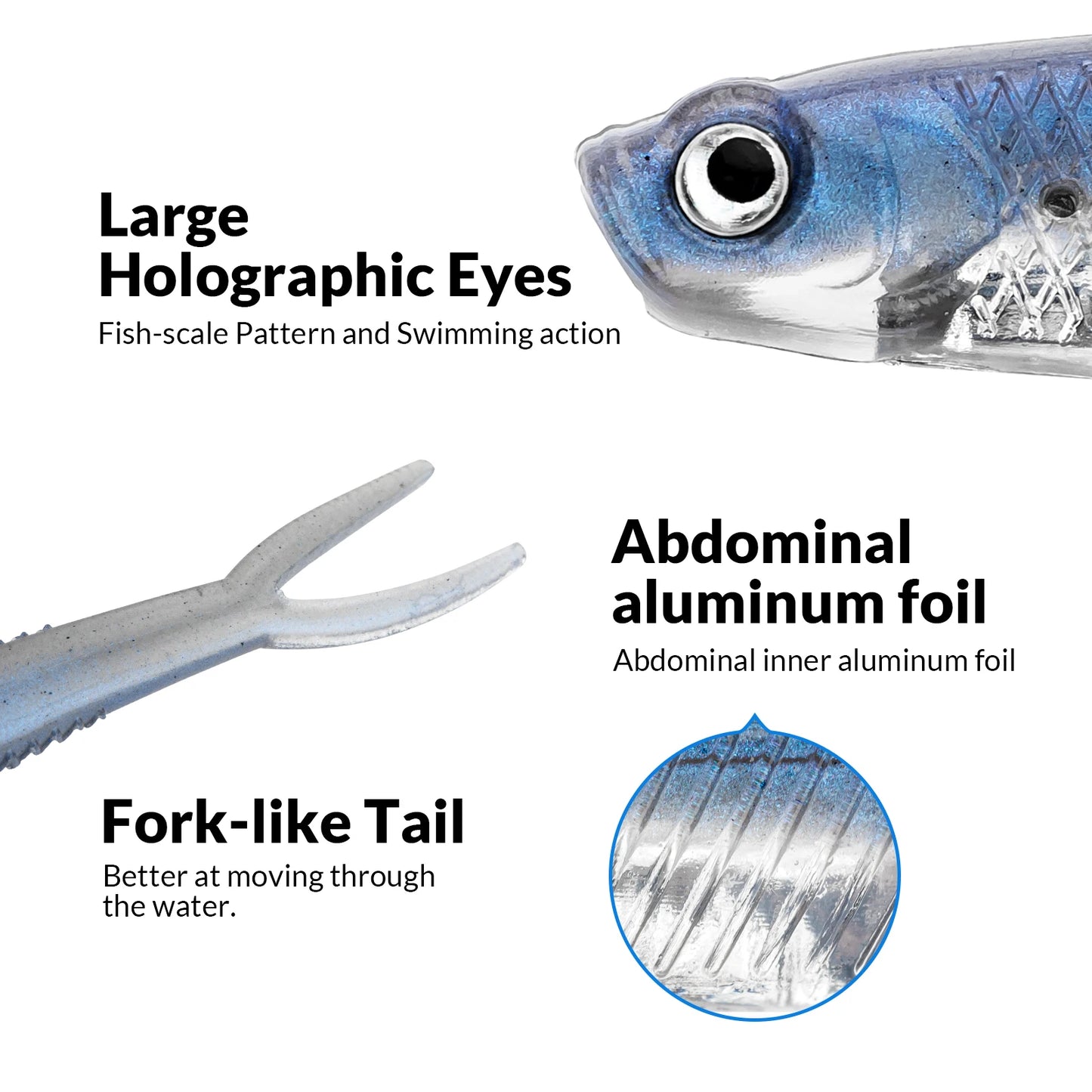 5pcs/6pcs Fishing Soft Bait 75mm100mm Shad Silicone Fishing Soft Lures Artificial Baits Swimbaits Bass Fishing Accessories