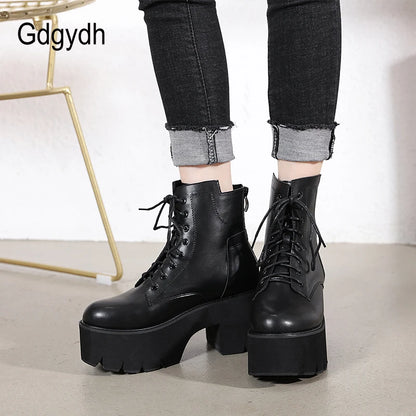 Gdgydh 2022 Wholesale Women Ankle Boots Round Toe EVA Soft Material Lace-Up Female Short Boots Thick Platform Ladies Shoes Black