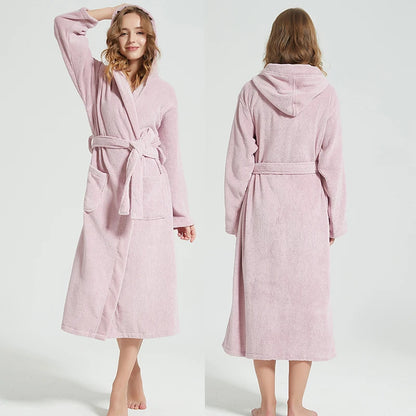 Hooded Bathrobe for Men, 100% Cotton, Thick Warm Towel, Fleece Cotton Dressing Gowns, Long Bath Robe, Hotel Spa, Soft Bridesmaid
