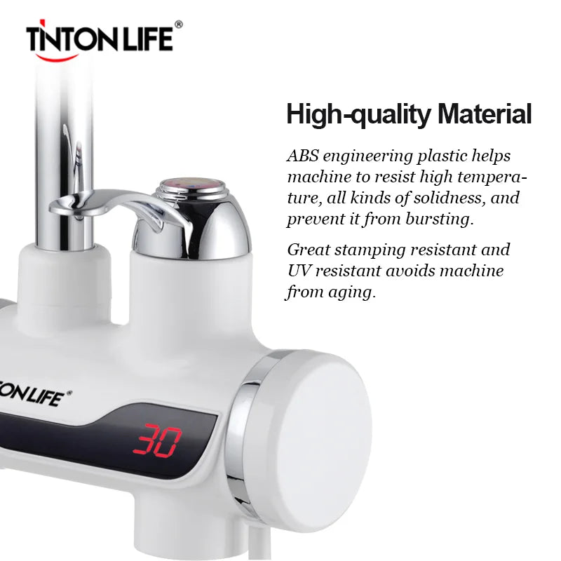 Tankless Instant Electric Water Heater Temperature Display Water Heating Kitchen Hot 3000W Water Heater with LED EU Plug