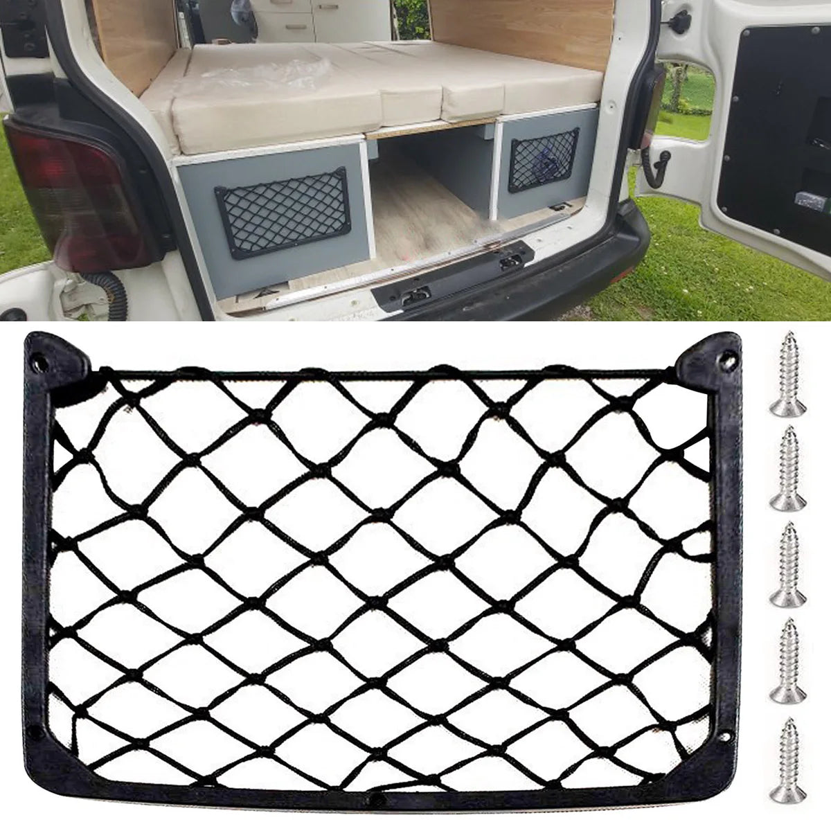 Framed Stretch Mesh Net Pocket Car Auto RV Trunk Motorhome Home Cargo Organization Storage For VW T5 T6 Fiat Ducato Ford Transit