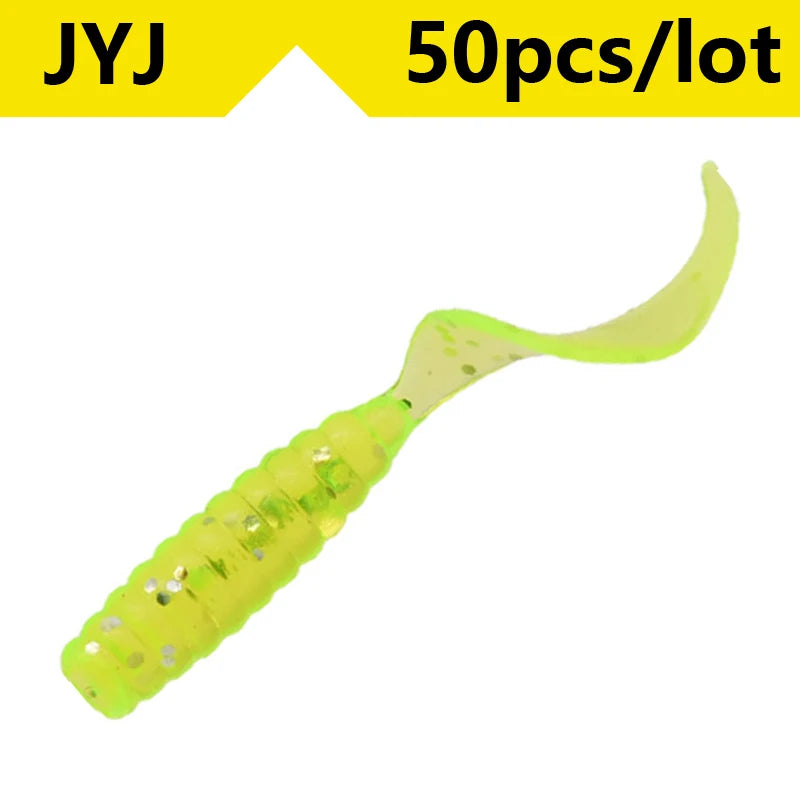 50pcs 4/5/6/8/9cm Soft Artificial Fishing Lures Swimbait Tail Grub Lures Worm Grub Lures Baits Silicone Lures Fishing Tackle