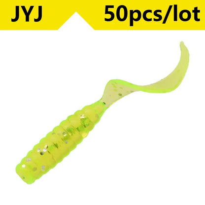 50pcs 4/5/6/8/9cm Soft Artificial Fishing Lures Swimbait Tail Grub Lures Worm Grub Lures Baits Silicone Lures Fishing Tackle