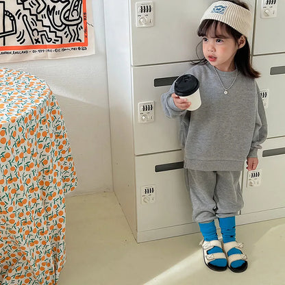 MILANCEL Autumn Casual Waffle Kids Clothing Girls Sets Solid Children Suit Pullover Hoodies and Pants 2Pcs