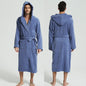 Hooded Bathrobe for Men, 100% Cotton, Thick Warm Towel, Fleece Cotton Dressing Gowns, Long Bath Robe, Hotel Spa, Soft Bridesmaid