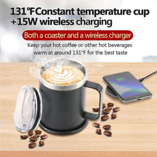 Smart thermostat mobile phone wireless charging heating coaster coffee cup 55° household heater milk tea leakproof thermos