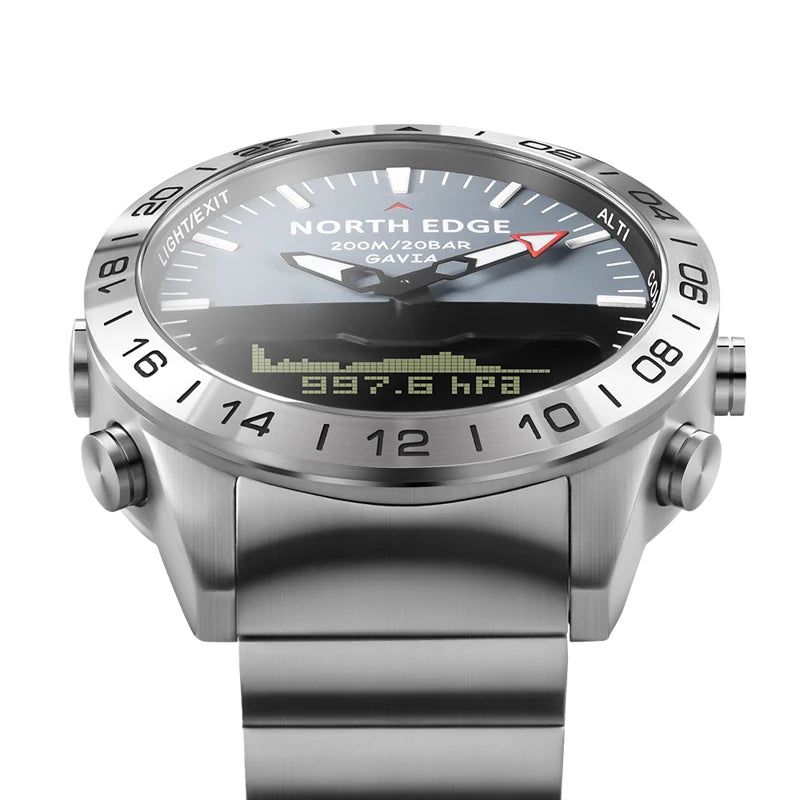 Stainless steel Quartz Watch Dive Military Sport Watches Mens Diving Analog Digital Watch Male Army Altimeter Compass NORTH EDGE