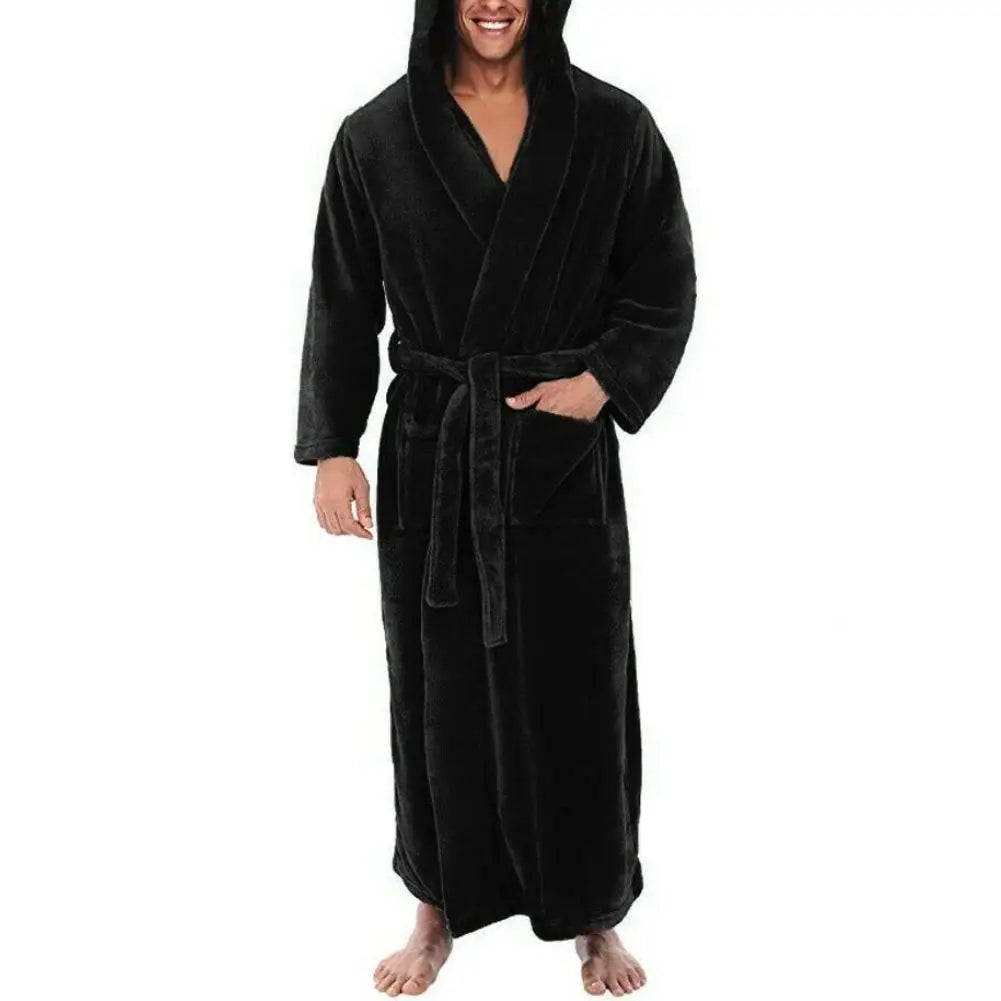 Winter Men Robes Soft Fleece Pockets Long Bath Robe Warm Male Bath Robes Coat Home Gown Sleepwear халат мужской 2021