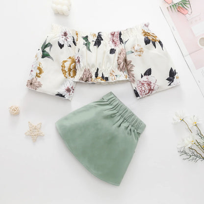 1-6Y Summer Toddler Baby Kid Girl Clothes Set Floral Off Shoulder Crop Top Skirts Outfits Children Girls Costumes