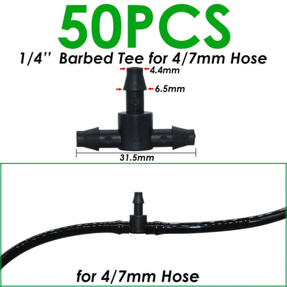 SPRYCLE 20-100PCS 1/4 Inch Connector Joint Tee Drip Irrigation Dripper Watering Garden Tools for 4mm/7mm Pipe Hose Greenhouse