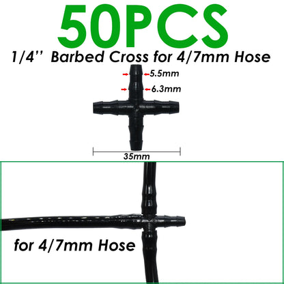 SPRYCLE 20-100PCS 1/4 Inch Connector Joint Tee Drip Irrigation Dripper Watering Garden Tools for 4mm/7mm Pipe Hose Greenhouse
