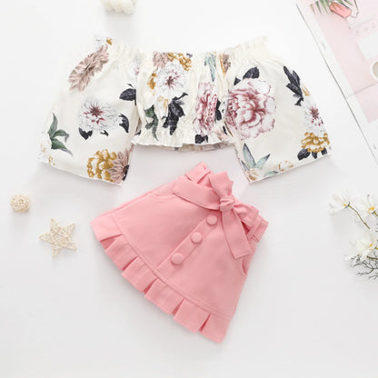 1-6Y Summer Toddler Baby Kid Girl Clothes Set Floral Off Shoulder Crop Top Skirts Outfits Children Girls Costumes