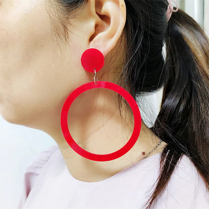 KUGUYS Classic White Red Black Round Circle Drop Earring for Women Acrylic Geometric Fashion Simple Large Jewelry Accessories