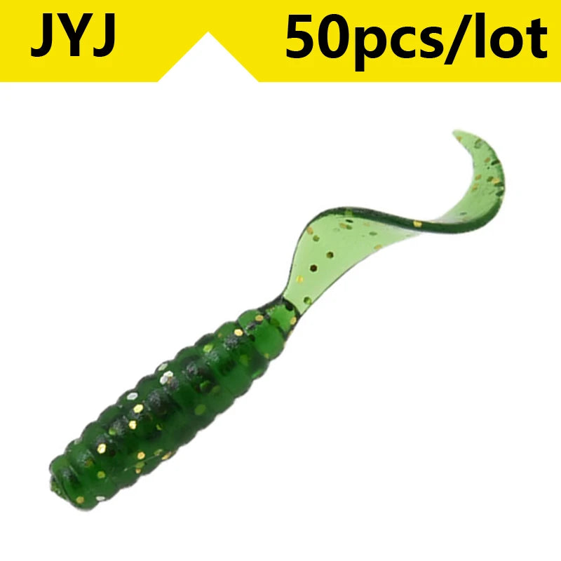 50pcs 4/5/6/8/9cm Soft Artificial Fishing Lures Swimbait Tail Grub Lures Worm Grub Lures Baits Silicone Lures Fishing Tackle