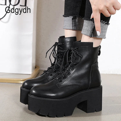 Gdgydh 2022 Wholesale Women Ankle Boots Round Toe EVA Soft Material Lace-Up Female Short Boots Thick Platform Ladies Shoes Black