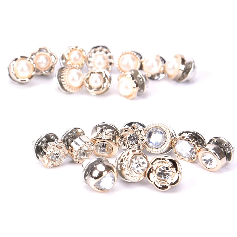 10Pcs Mini Cute Pins Button Flower Pearl Rhinestones Brooch Set Women Suit Sweater Lapel Pin Brooches Collar Badge Jewelry