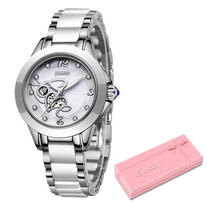 SUNKTA Brand Luxury Women Watches Black Ceramic Diamond Ladies Watch Waterproof Quartz Wristwatch Relogios Femininos Clock Gift