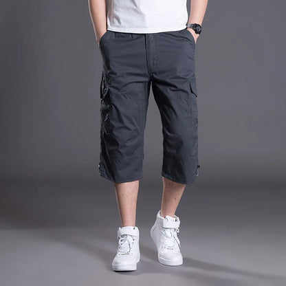 Summer Men's Baggy Multi Pocket Cargo Straight Shorts breeches Male Long Army Green Khaki Mens Loose Short Plus Size 5XL