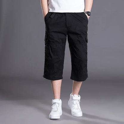 Summer Men's Baggy Multi Pocket Cargo Straight Shorts breeches Male Long Army Green Khaki Mens Loose Short Plus Size 5XL
