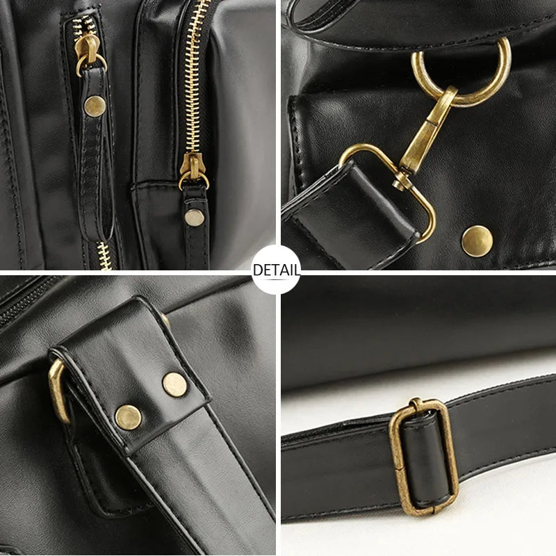 Male Travel Bag Retro Duffle Handbag Shoulder Bag PU Leather Big Messenger Bags High Quality Men's Luggage Storage Crossbody Bag