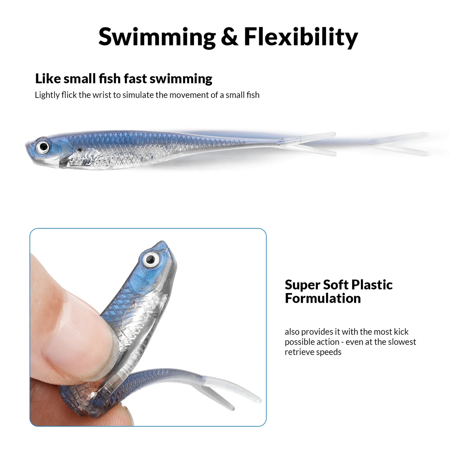 5pcs/6pcs Fishing Soft Bait 75mm100mm Shad Silicone Fishing Soft Lures Artificial Baits Swimbaits Bass Fishing Accessories