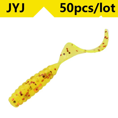 50pcs 4/5/6/8/9cm Soft Artificial Fishing Lures Swimbait Tail Grub Lures Worm Grub Lures Baits Silicone Lures Fishing Tackle