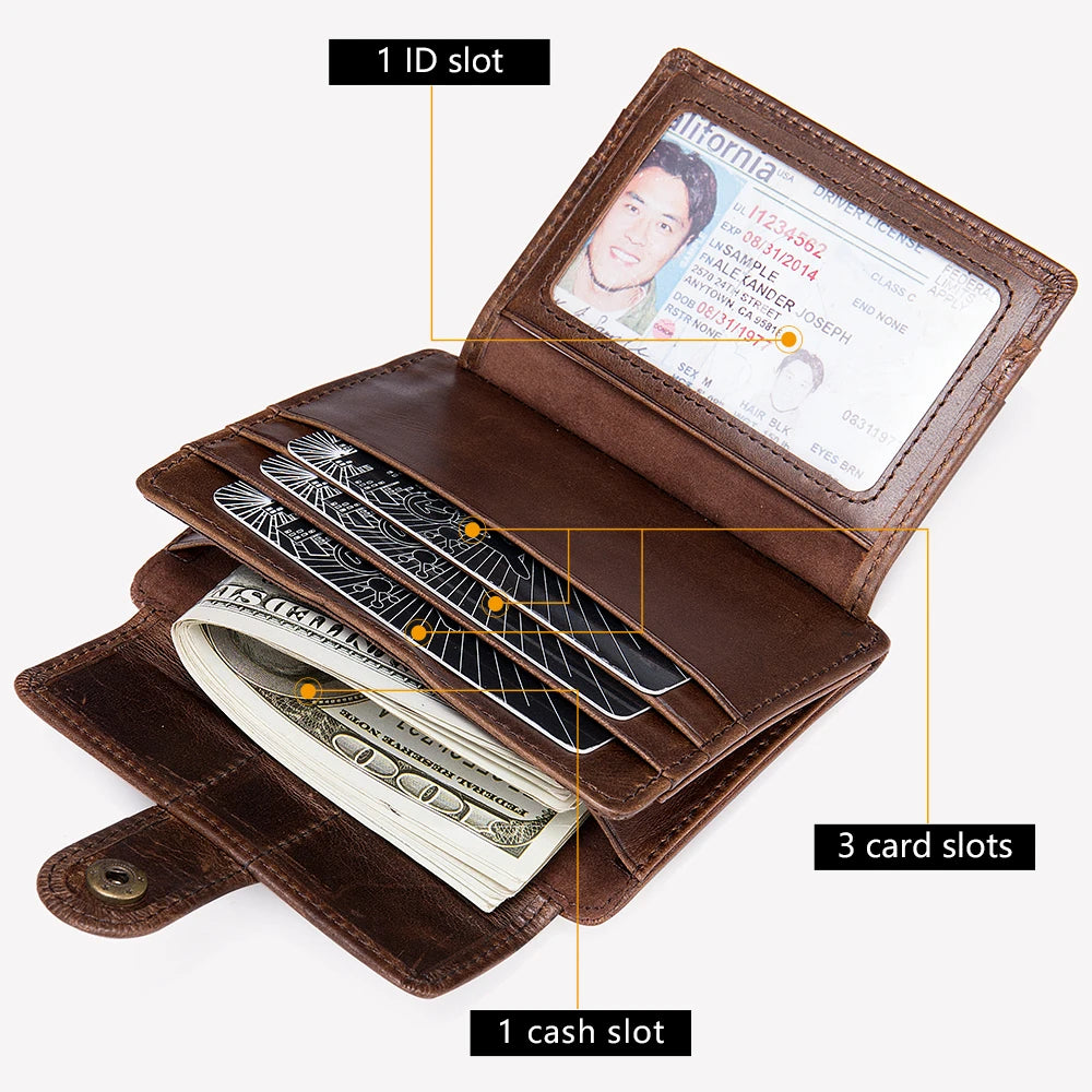 WESTAL Men's Purse Leather for Coin Wallets Vintage Credit Card Holders Hasp Business Cards for Men Photo Wallets Coin Purses