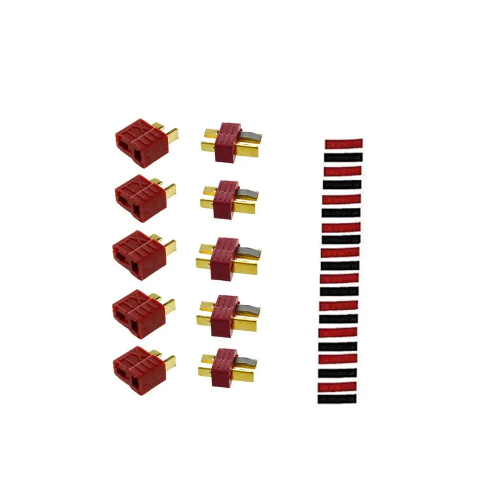 2/5/10 Pairs Red Black Ultra T-Plug Connectors Deans Style Male and Female with  heat Shrink Tubing For RC charger LiPo Battery
