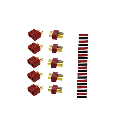 2/5/10 Pairs Red Black Ultra T-Plug Connectors Deans Style Male and Female with  heat Shrink Tubing For RC charger LiPo Battery