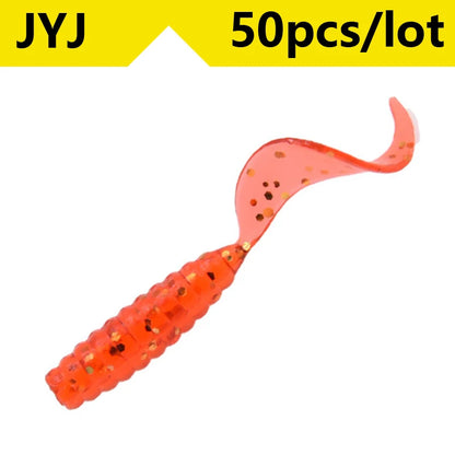 50pcs 4/5/6/8/9cm Soft Artificial Fishing Lures Swimbait Tail Grub Lures Worm Grub Lures Baits Silicone Lures Fishing Tackle