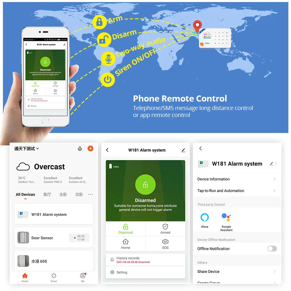 KERUI W184 Home Smart Security Alarm System WiFi 4G GSM Wireless Tuya Control App 1.7 Inch Color Screen Voice Prompt Host