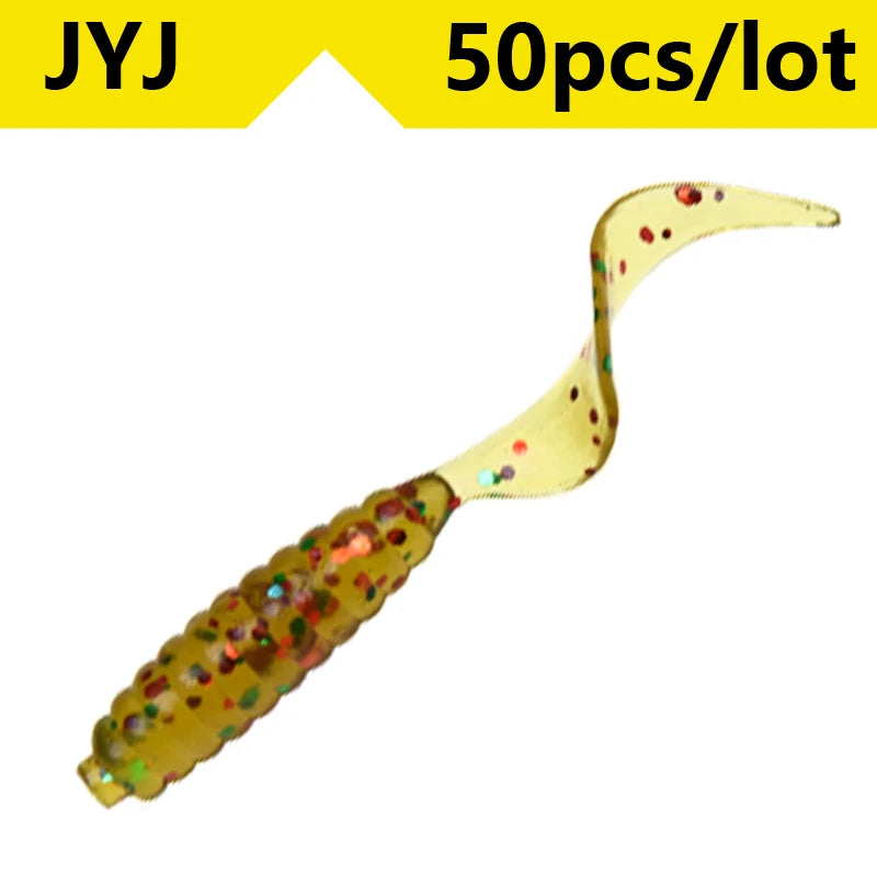 50pcs 4/5/6/8/9cm Soft Artificial Fishing Lures Swimbait Tail Grub Lures Worm Grub Lures Baits Silicone Lures Fishing Tackle