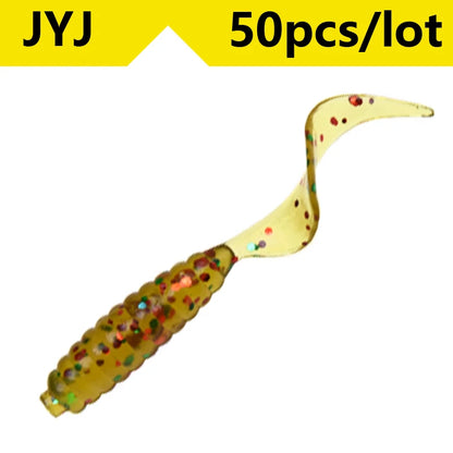 50pcs 4/5/6/8/9cm Soft Artificial Fishing Lures Swimbait Tail Grub Lures Worm Grub Lures Baits Silicone Lures Fishing Tackle