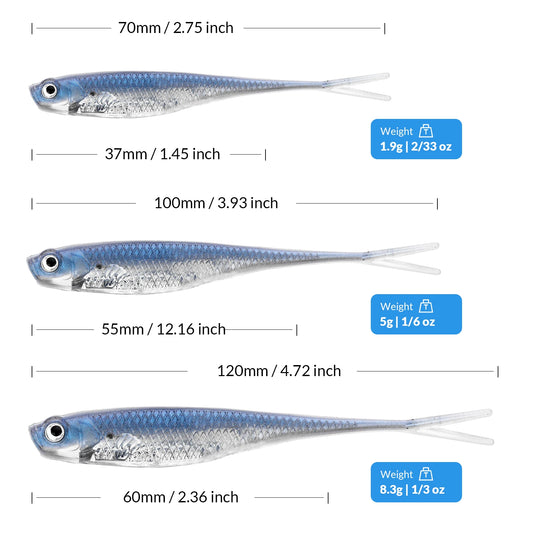 5pcs/6pcs Fishing Soft Bait 75mm100mm Shad Silicone Fishing Soft Lures Artificial Baits Swimbaits Bass Fishing Accessories