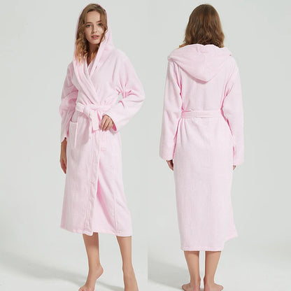 Hooded Bathrobe for Men, 100% Cotton, Thick Warm Towel, Fleece Cotton Dressing Gowns, Long Bath Robe, Hotel Spa, Soft Bridesmaid
