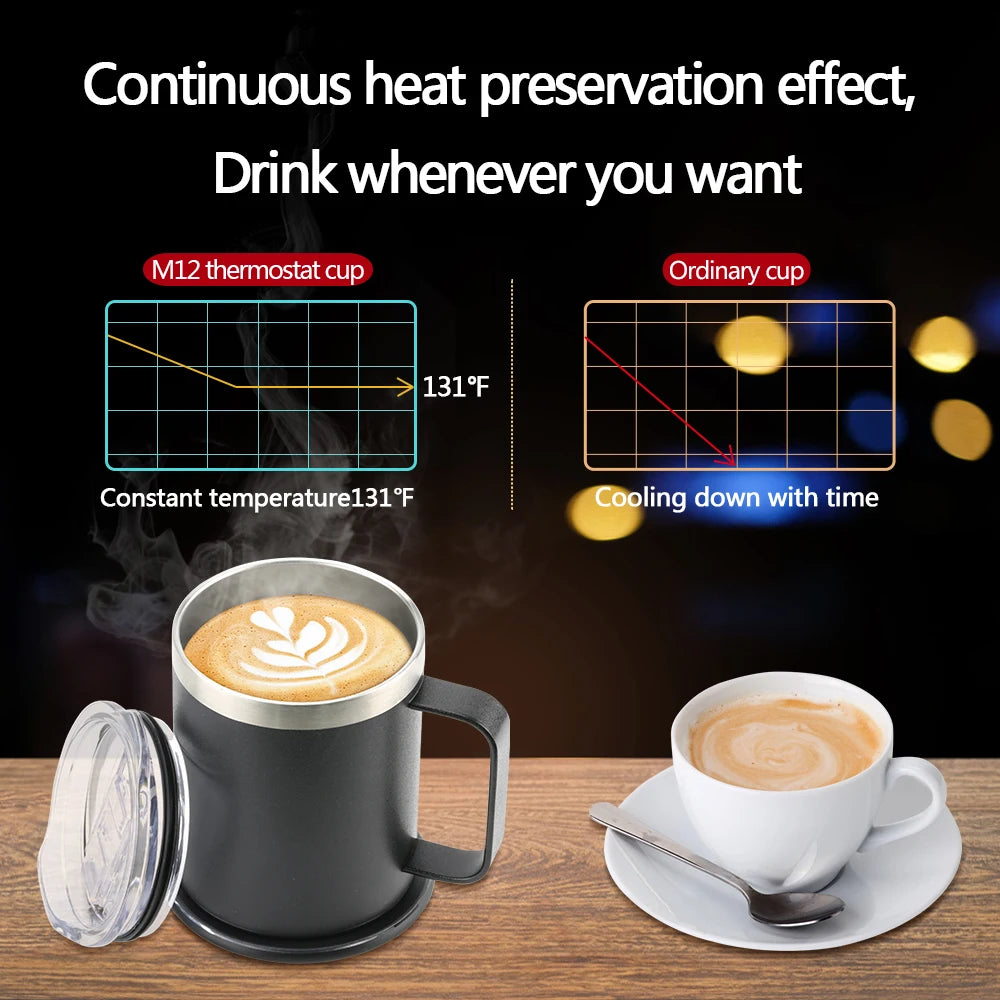 Smart thermostat mobile phone wireless charging heating coaster coffee cup 55° household heater milk tea leakproof thermos